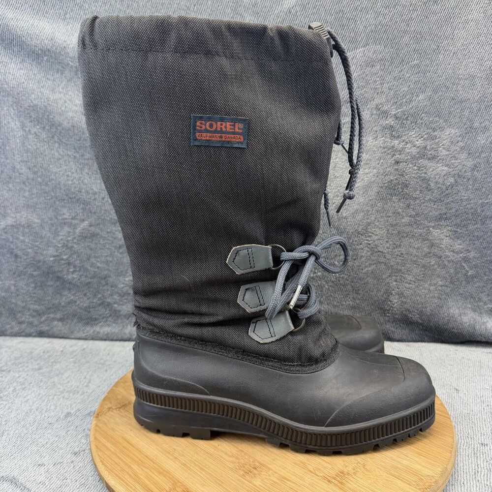 Sorel Boots Womens Size 9 Black Nylon Insulated Mid Calf Lace Up Winter Snow